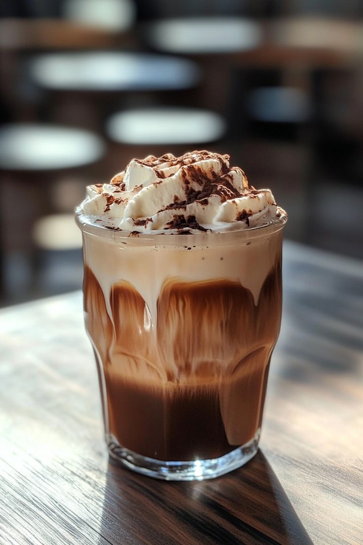 Rich mocha topped with chocolate drizzle